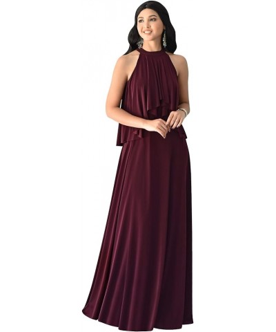 Womens Long Sleeveless Halter Layered Flowy Cocktail Summer Maxi Dress Maroon Wine Red $25.17 Dresses