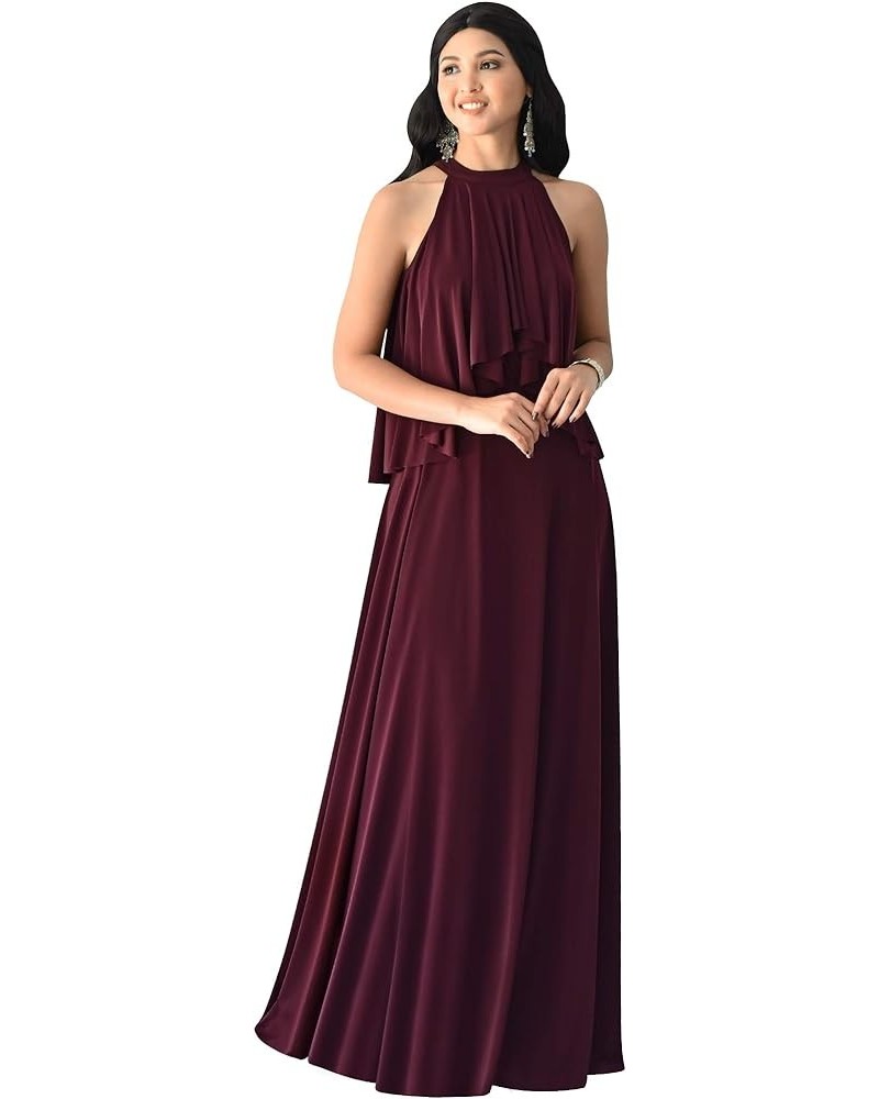 Womens Long Sleeveless Halter Layered Flowy Cocktail Summer Maxi Dress Maroon Wine Red $25.17 Dresses