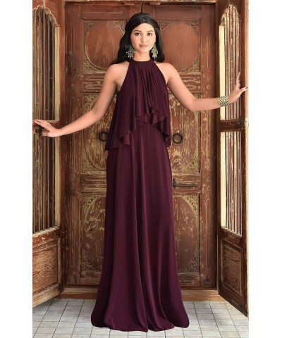 Womens Long Sleeveless Halter Layered Flowy Cocktail Summer Maxi Dress Maroon Wine Red $25.17 Dresses