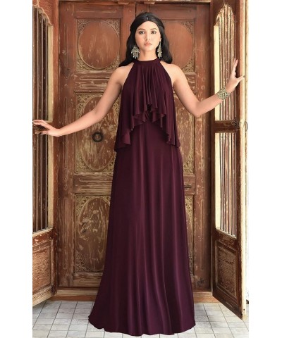 Womens Long Sleeveless Halter Layered Flowy Cocktail Summer Maxi Dress Maroon Wine Red $25.17 Dresses