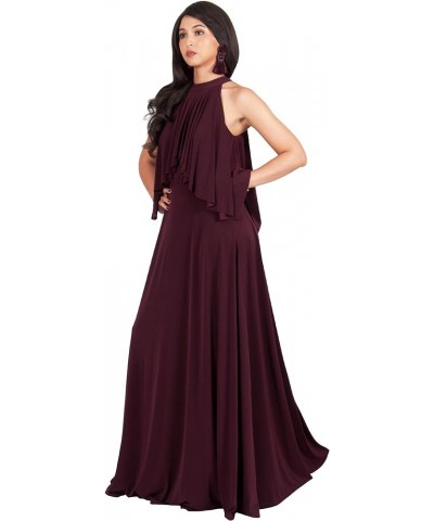 Womens Long Sleeveless Halter Layered Flowy Cocktail Summer Maxi Dress Maroon Wine Red $25.17 Dresses