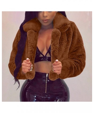 Women Luxury Faux Fur Coats Winter Warm Fluffy Cropped Coat Short Open Front Cardigan Soft Solid Color Fuzzy Jackets 02_brown...