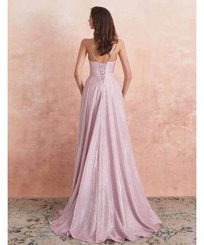 Women's Spaghetti Straps Prom Dresses Long V-Neck Sparkling Bridesmaid Dresses Formal Evening Gowns with High Slit Champagne ...