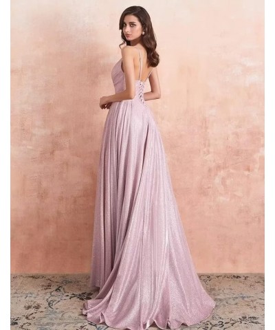 Women's Spaghetti Straps Prom Dresses Long V-Neck Sparkling Bridesmaid Dresses Formal Evening Gowns with High Slit Champagne ...