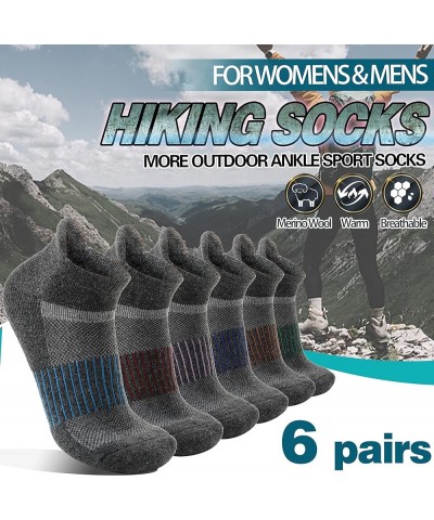 6 Pairs Merino Wool Ankle Running Hiking Socks Compression Support Thick Cushion No Show Socks for Women Men Grey $12.02 Acti...