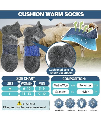 6 Pairs Merino Wool Ankle Running Hiking Socks Compression Support Thick Cushion No Show Socks for Women Men Grey $12.02 Acti...