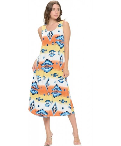 Women's Tank Long Dress – Sleeveless Scoop Neck Casual Printed Swing Flowy T Shirt One Piece W371 Yellow $20.39 Dresses