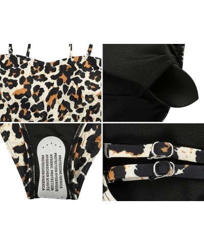 Womens Cutout One Piece Swimsuit Strapless Bathing Suit Tie Side High Cut Monokini Swimwear Beige Leopard $10.91 Swimsuits