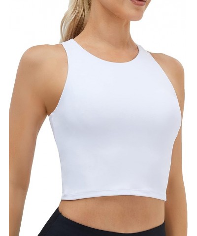 Women's High Neck Crop Top Sleeveless Racer Back Basic Workout Tank Tops Shirt White $9.02 Activewear