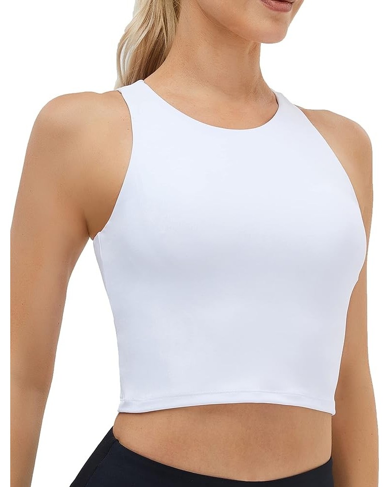 Women's High Neck Crop Top Sleeveless Racer Back Basic Workout Tank Tops Shirt White $9.02 Activewear