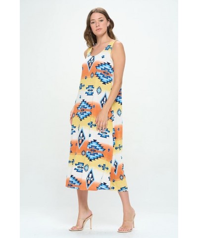 Women's Tank Long Dress – Sleeveless Scoop Neck Casual Printed Swing Flowy T Shirt One Piece W371 Yellow $20.39 Dresses