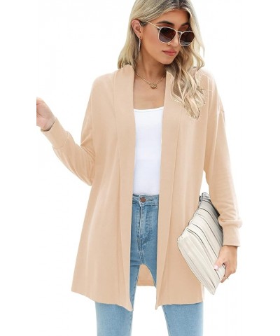 Women's Lightweight Long Sleeve Lapel Ribbed Knit Cardigans Soft Loose Open Front Fall Dusters Beige $10.25 Sweaters