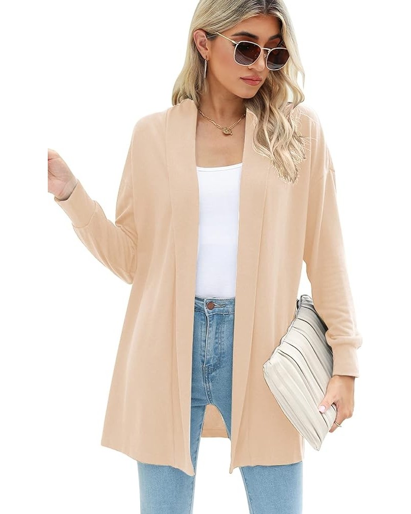 Women's Lightweight Long Sleeve Lapel Ribbed Knit Cardigans Soft Loose Open Front Fall Dusters Beige $10.25 Sweaters