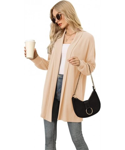 Women's Lightweight Long Sleeve Lapel Ribbed Knit Cardigans Soft Loose Open Front Fall Dusters Beige $10.25 Sweaters