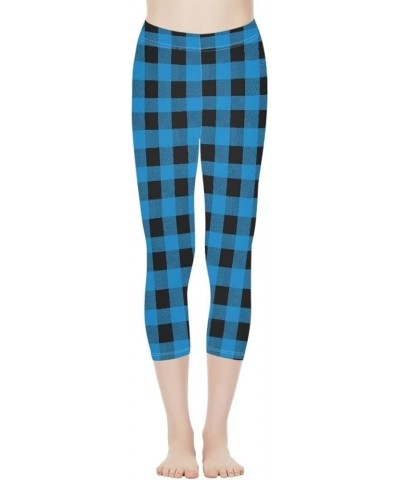 Women Sunflower Print Capri Tummy Control High Waisted Yoga Pants Legging Blue Black Buffalo Plaid $12.23 Leggings