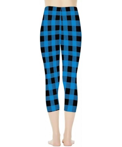 Women Sunflower Print Capri Tummy Control High Waisted Yoga Pants Legging Blue Black Buffalo Plaid $12.23 Leggings