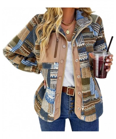 Women's Fleece Jacket Tribal Aztec Print Long Sleeve Button Down Shacket Jacket Coats Khaki $15.91 Coats