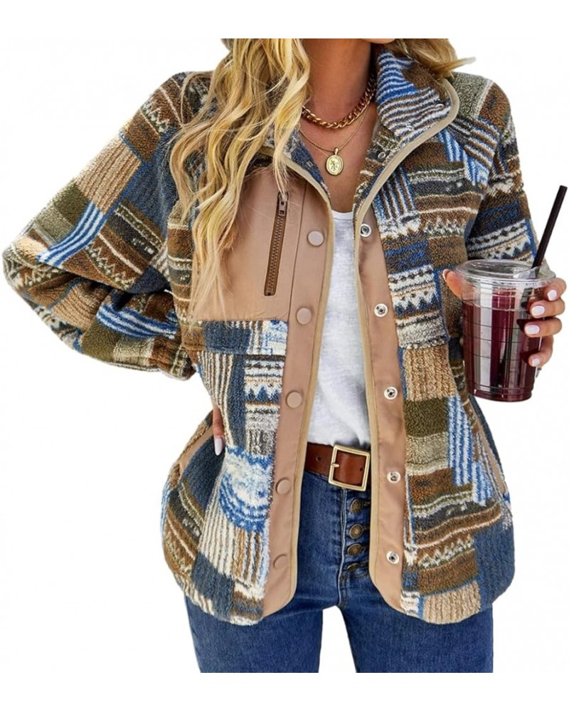 Women's Fleece Jacket Tribal Aztec Print Long Sleeve Button Down Shacket Jacket Coats Khaki $15.91 Coats