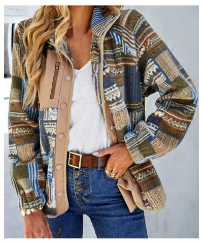 Women's Fleece Jacket Tribal Aztec Print Long Sleeve Button Down Shacket Jacket Coats Khaki $15.91 Coats