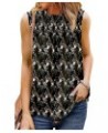 Womens Ruffle Neck Tank Tops Pleated Sleeveless Chiffon Blouses Swiss Dot 09-black Floral $10.50 Tanks