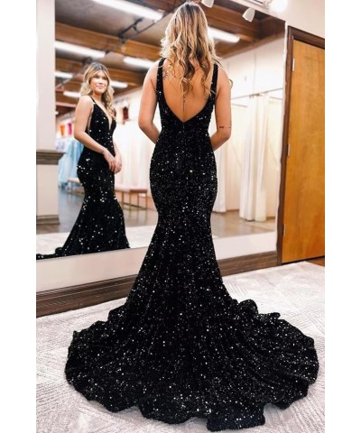 Women's V Neck Sequin Prom Dresses Long 2024 Mermaid Prom Dress Sparkly Formal Evening Party Gown Ocean Blue $35.09 Dresses