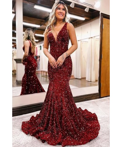 Women's V Neck Sequin Prom Dresses Long 2024 Mermaid Prom Dress Sparkly Formal Evening Party Gown Ocean Blue $35.09 Dresses