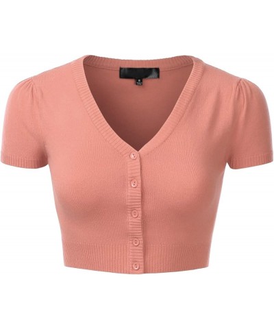 Women's Fitted V-Neck Bolero Shrug Cropped Short Sleeve Cardigan Sweater (S-3X) Esw010_dustycoral $11.75 Sweaters