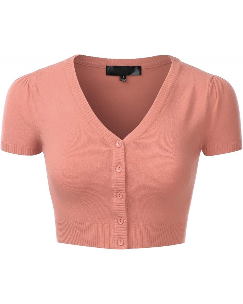 Women's Fitted V-Neck Bolero Shrug Cropped Short Sleeve Cardigan Sweater (S-3X) Esw010_dustycoral $11.75 Sweaters