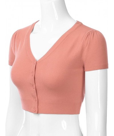 Women's Fitted V-Neck Bolero Shrug Cropped Short Sleeve Cardigan Sweater (S-3X) Esw010_dustycoral $11.75 Sweaters