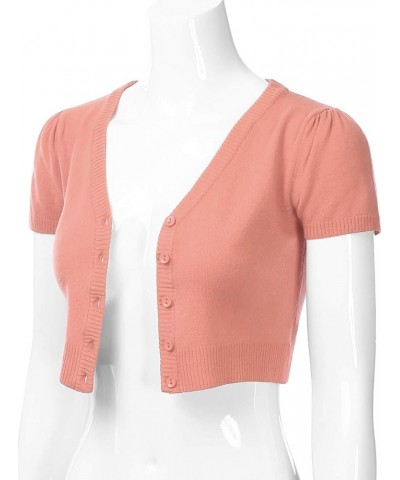 Women's Fitted V-Neck Bolero Shrug Cropped Short Sleeve Cardigan Sweater (S-3X) Esw010_dustycoral $11.75 Sweaters