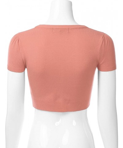 Women's Fitted V-Neck Bolero Shrug Cropped Short Sleeve Cardigan Sweater (S-3X) Esw010_dustycoral $11.75 Sweaters