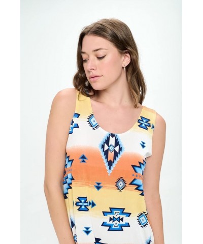 Women's Tank Long Dress – Sleeveless Scoop Neck Casual Printed Swing Flowy T Shirt One Piece W371 Yellow $20.39 Dresses