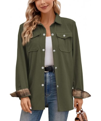 Girls Womens Flannel Shirt Long Sleeve Button Down Plaid Shirt Jacket, 3 Months - US 2XL Women Corduroy Green $8.54 Others