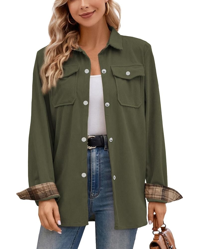 Girls Womens Flannel Shirt Long Sleeve Button Down Plaid Shirt Jacket, 3 Months - US 2XL Women Corduroy Green $8.54 Others