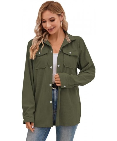 Girls Womens Flannel Shirt Long Sleeve Button Down Plaid Shirt Jacket, 3 Months - US 2XL Women Corduroy Green $8.54 Others