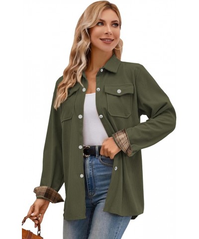 Girls Womens Flannel Shirt Long Sleeve Button Down Plaid Shirt Jacket, 3 Months - US 2XL Women Corduroy Green $8.54 Others