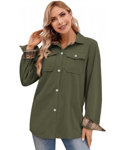 Girls Womens Flannel Shirt Long Sleeve Button Down Plaid Shirt Jacket, 3 Months - US 2XL Women Corduroy Green $8.54 Others