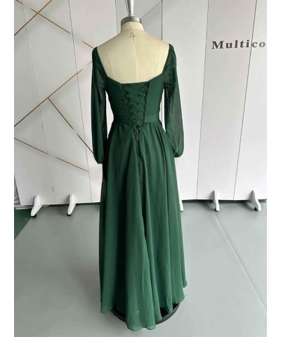 Chiffon Bridesmaid Dresses with Sleeves for Wedding Sweetheart Long Formal Evening Gown with Slit Peacock $32.44 Dresses