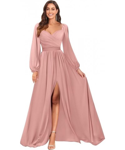 Chiffon Bridesmaid Dresses with Sleeves for Wedding Sweetheart Long Formal Evening Gown with Slit Peacock $32.44 Dresses