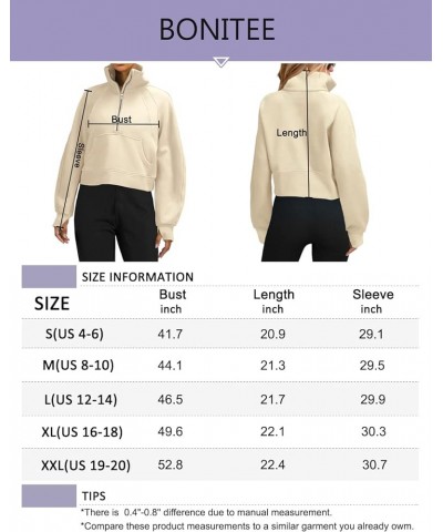 Women Long Sleeve Half Zip Fleece Lined Collar Sweatshirts Workout Crop Top Sweatshirt Pullover Sweaters Khaki $12.17 Activewear