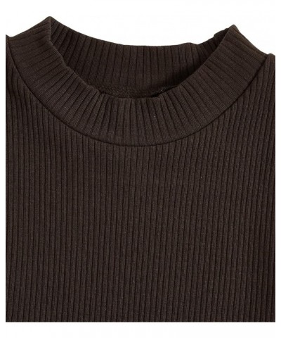 Women's Basic Sleeveless Mock Neck Rib Knit Tank Crop Top Coffee Brown $12.64 Tanks