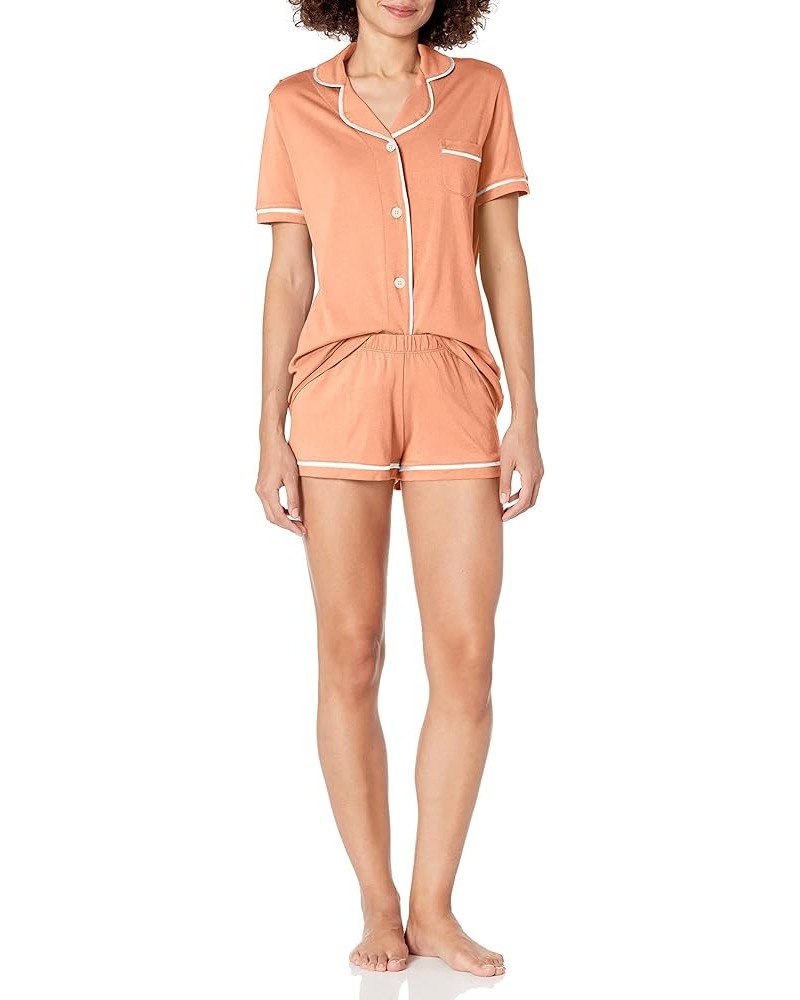 Women's Bella Short Sleeve Top & Boxer Pajama Set Copper/Moon Ivory $22.65 Sleep & Lounge