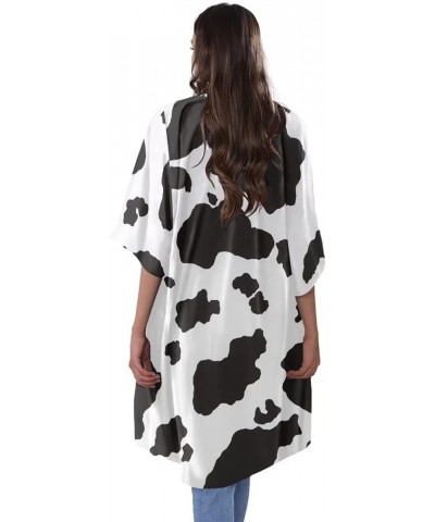 Women Summer Cardigan Casual Open Front Half Sleeve Loose Cover Ups Tops Kimono Plus Size Black White Cow Print $17.66 Swimsuits