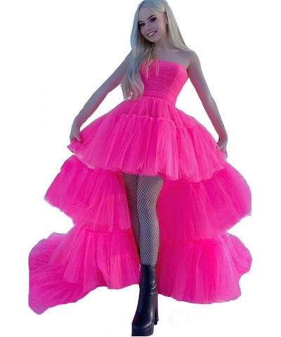 High Low Tulle Prom Dress for Women Long Tiered Ruffled Ball Gown Formal Party Dress Evening Gowns Hot Pink $40.03 Dresses