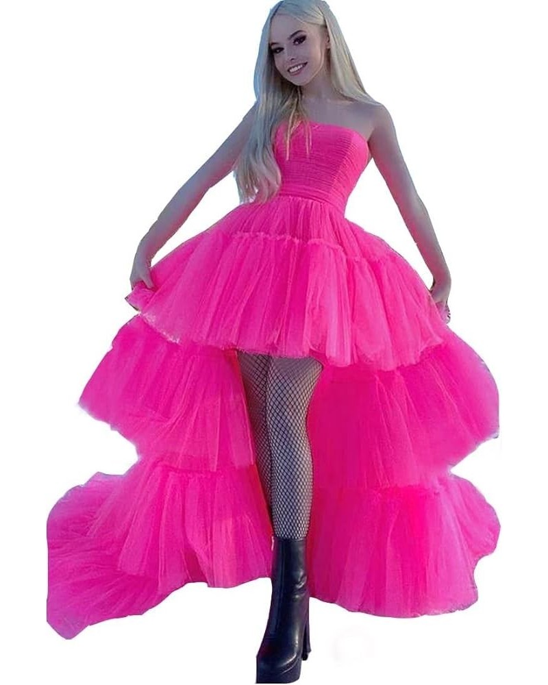 High Low Tulle Prom Dress for Women Long Tiered Ruffled Ball Gown Formal Party Dress Evening Gowns Hot Pink $40.03 Dresses