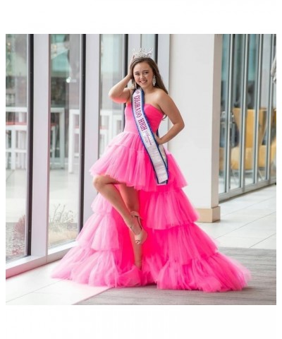 High Low Tulle Prom Dress for Women Long Tiered Ruffled Ball Gown Formal Party Dress Evening Gowns Hot Pink $40.03 Dresses