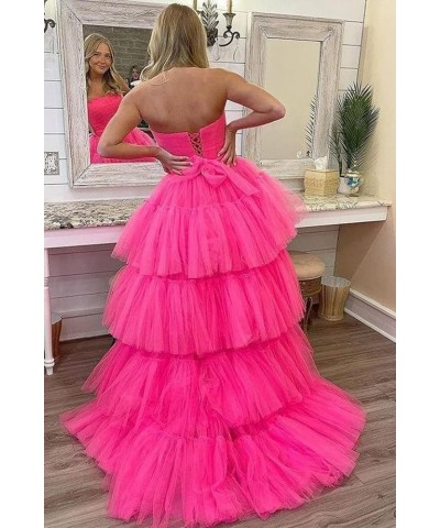 High Low Tulle Prom Dress for Women Long Tiered Ruffled Ball Gown Formal Party Dress Evening Gowns Hot Pink $40.03 Dresses