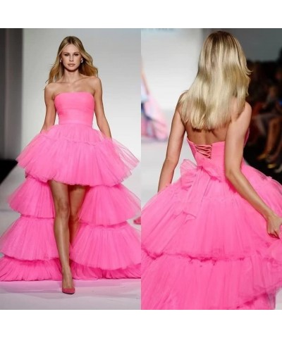 High Low Tulle Prom Dress for Women Long Tiered Ruffled Ball Gown Formal Party Dress Evening Gowns Hot Pink $40.03 Dresses