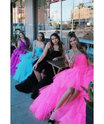 High Low Tulle Prom Dress for Women Long Tiered Ruffled Ball Gown Formal Party Dress Evening Gowns Hot Pink $40.03 Dresses