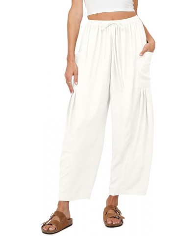 Women's 2024 Casual Wide Leg Pants High Waist Drawstring Loose Fit Trousers with Pockets Ivory $18.19 Pants